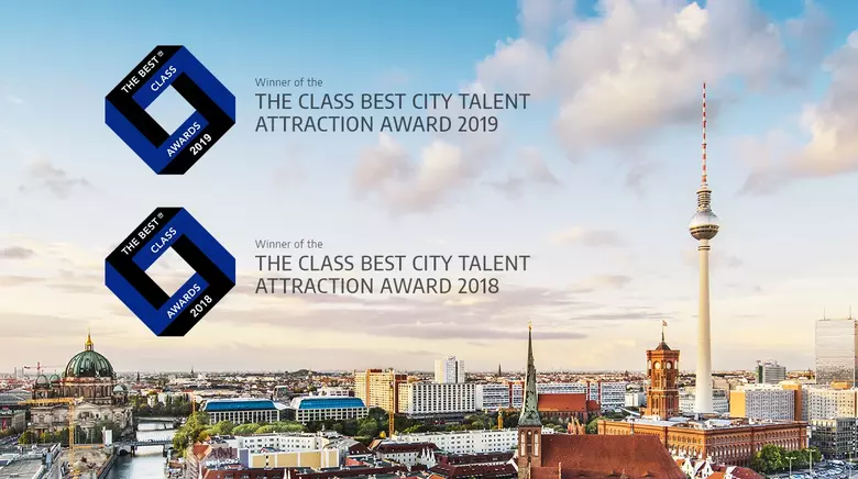 Logos von den The Class Best City Talent Attraction Award 2019 und 2018